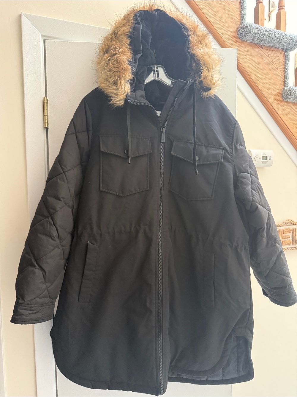 Sanctuary Black Parka Coat with Faux Fur Hood